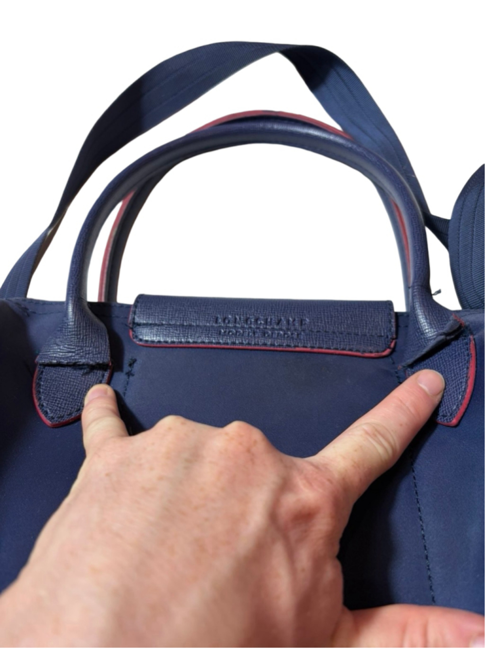 Longchamp Le Pliage Navy Red Nylon Travel Weekender Bag Made in France - Picture 6 of 11